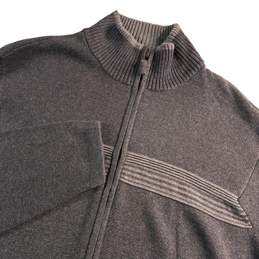 Arrow Full-Zip Sweater Men's‎ Size Large Soft 100% Cotton Knit  Gray Tweed Mock